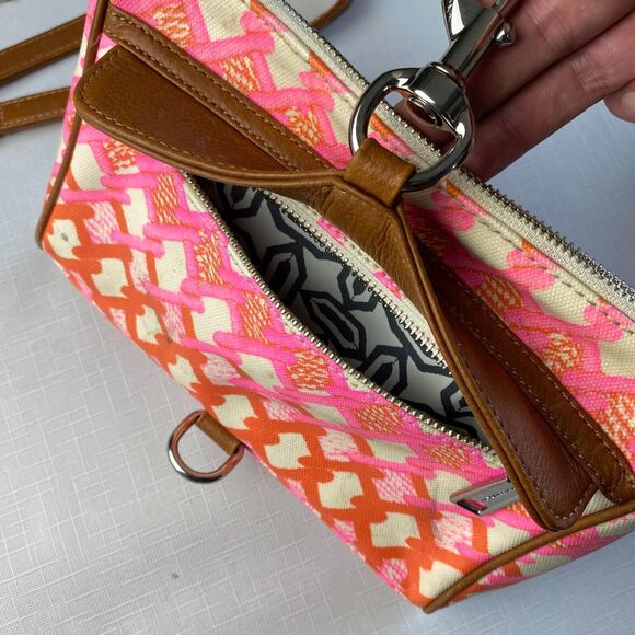 Rebecca Minkoff "MINI MAC" PINK + BROWN LEATHER Crossbody Bag! Long CHAIN STRAP - Picture 7 of 16